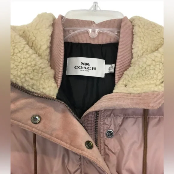 NWT COACH Long Puffer Coat with Faux Shearling  - Pink, Small - Picture 6 of 8